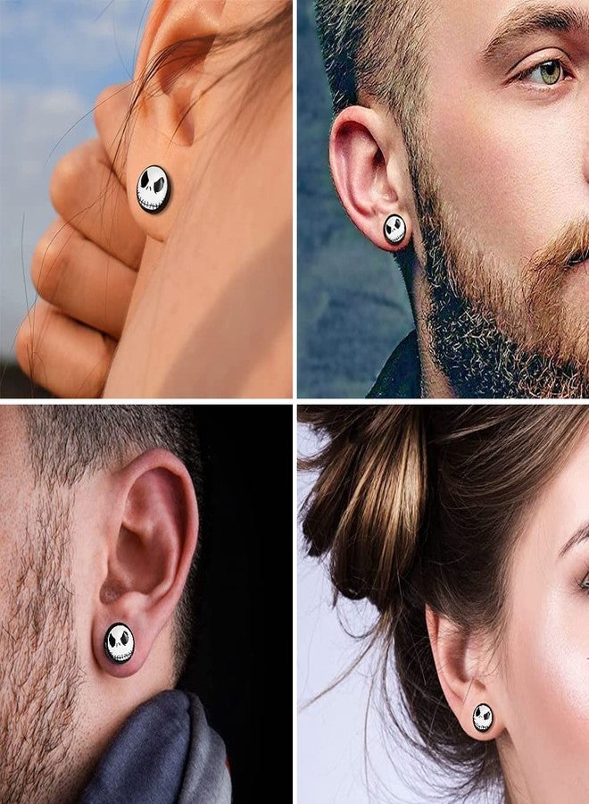 SIISPRI YZstyle 316L Surgical Stainless Steel Jack Skellington Round Circle Button Stud Post Earrings(10 mm) (BlackER0025) - Image 4
